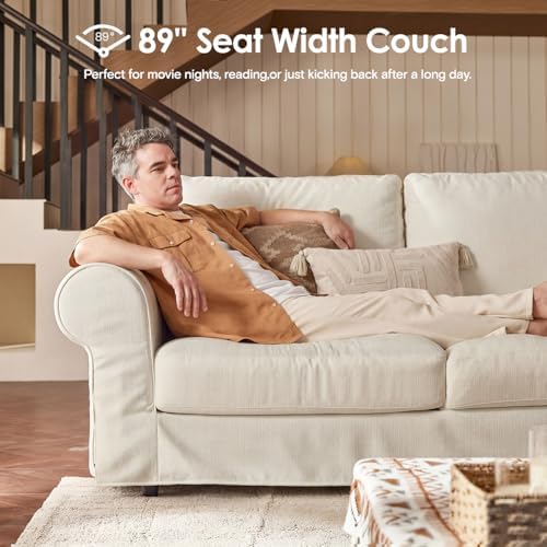 118" Oversized Cloud Couch, Classic Farmhouse Water-Repellent Chenille - Image 4