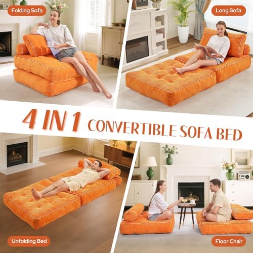HABUTWAY Folding Sofa Bed, Convertible Sleeper Chair Bed w/2-Pillow & Handle - Image 7