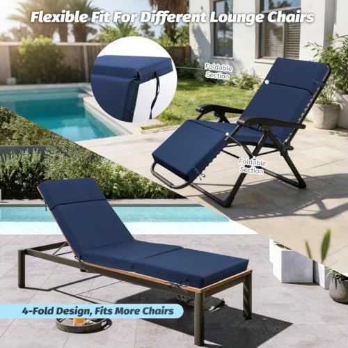 2 Pack Blue Outdoor Chaise Lounge Cushions - Image 5