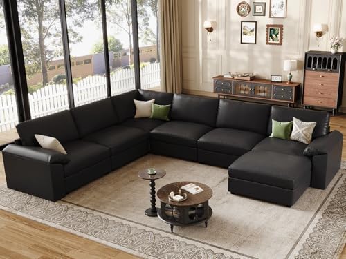 EASE MOOSE Faux Leather Couch, U Shaped Modular Sectional Sofa by EASEMOOSE