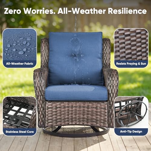 Belord Outdoor Swivel Chairs Set of 2, Patio Wicker Rocker Chairs, All Weather - Image 6