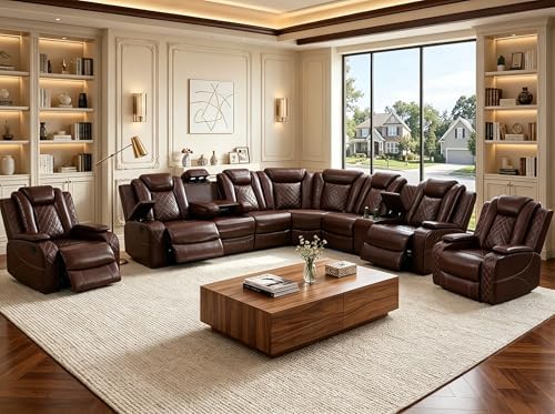 Leather Power Reclining Sectional Sofa Set, Sectional Couch by PonlivingFurniture