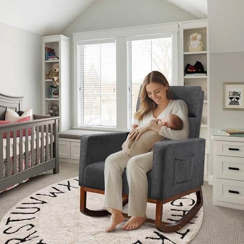 Yaheetech 28in Wide Padded High Back Nursery Rocking Chair - Image 4
