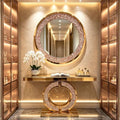 Mirrored Console Table & Round Wall Mirror Set, 42.9" Brown by Unknown
