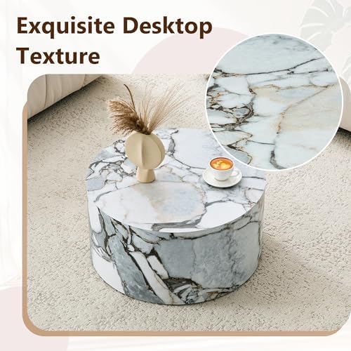 Round Coffee Table, 23.6" Modern Faux Marble Drum Coffee Table, Round Accent - Image 5