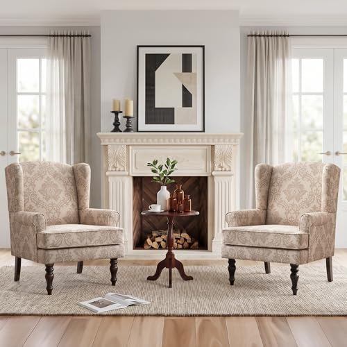 HUIMO Printed Wingback Accent Chair, Linen Upholstered High Back Armchair - Image 3