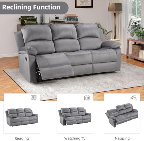 EBELLO 3 Seat Recliner Sofa for Living Room, Soft Microfiber Reclining Couch - Image 4