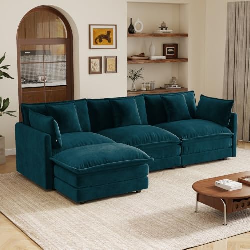 Tmsan 103.8” Blue L Shaped Cloud Couch Modular Sectional Sofa, 3 Seater - Image 3