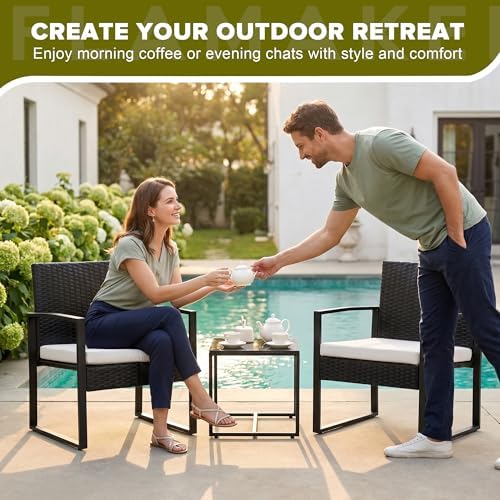 Flamaker 3 Pieces Patio Furniture Set Outdoor Wicker Bistro Chair - Image 6