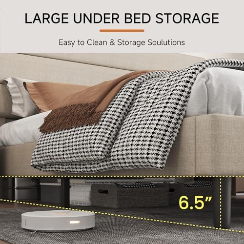 Full Platform Bed Frame with Adjustable Linen Fabric Upholstered Headboard - Image 6