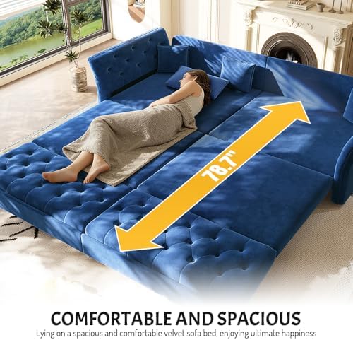 Sleeper Sofa Bed 100", Velvet Pull Out Couch, Flower Tufted Sofa - Image 6