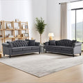 2 Piece Modern Grey Velvet 79" 3-Seater Sofa Sets, Chesterfield Button Tufted by amervanito