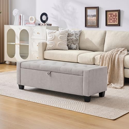Huatean Home 43" Ottoman with Storage, Light Gray Storage Ottoman Bench by huateanhome