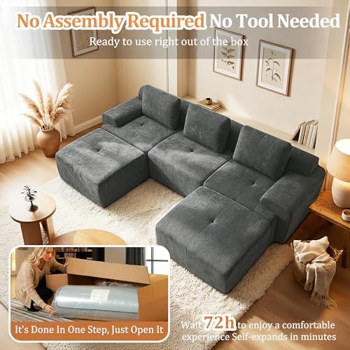 122" U Shaped Oversized Boneless Couch, Comfort Cloud Sectional Couches - Image 6