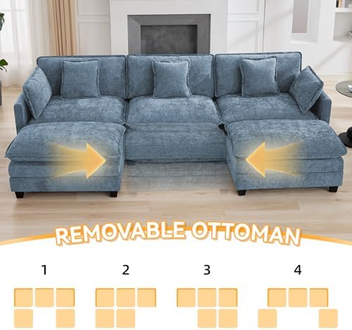 111'' Sectional Cloud Deep Seat Couch, Oversized Chenille U Shaped Sectional - Image 6