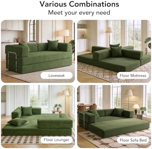 WEUP 5-in-1 Convertible Sofa Bed, Corduroy Floor Sofa Loveseat Sleeper - Image 5