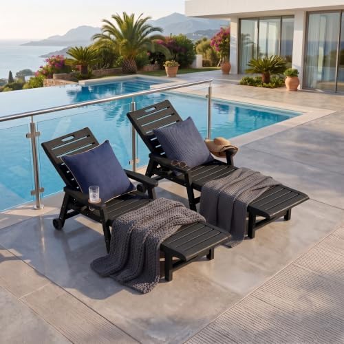 Outdoor Chaise Lounge Chairs set of 2, 5-Position Adjustable Backrest, - Image 2