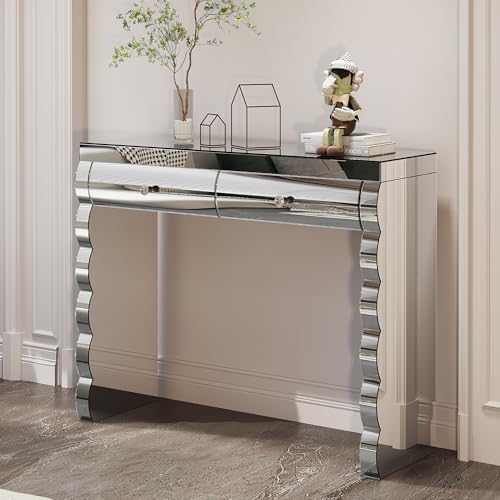 Silver Mirrored Console Table, 39.37" Rectangle Sofa Table by Unknown