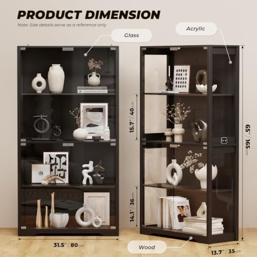 BROTTAR Display Cabinet with Glass Doors, 4-Tier Display Case - Image 2