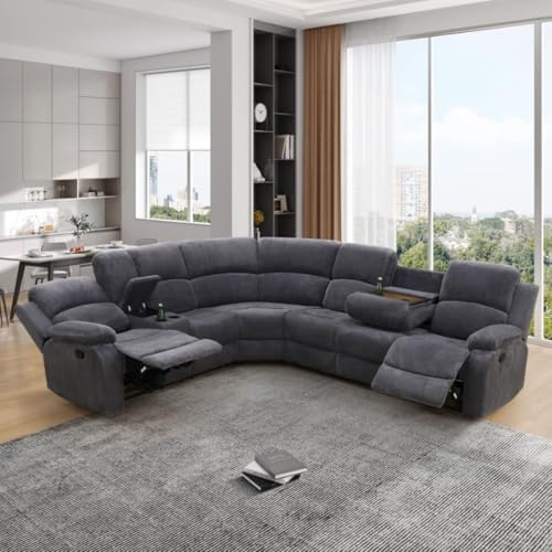 Reclining Sectional Sofa Set, L Shaped Recliner Couch by UOCFYK