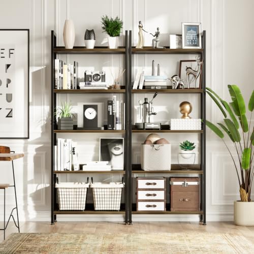 NUMENN Bookshelf, 5 Tier Freestanding Shelving Unit, Dark Walnut - Image 4