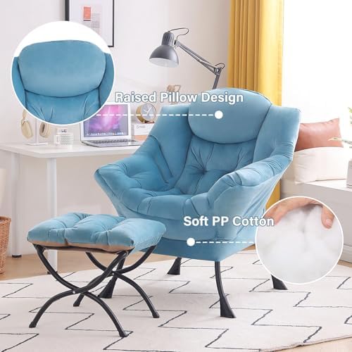 Tiita Lazy Chair with Ottoman, Comfy Reading Accent Chair, Light Blue - Image 4
