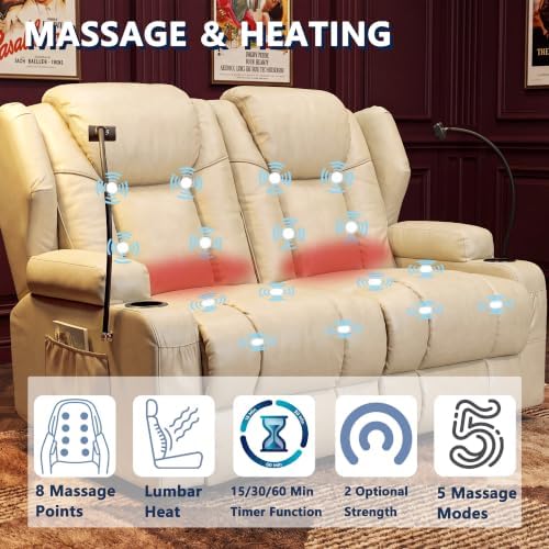 Loveseat Recliner with Massage and Heat, Built-in Bluetooth Audio, Manual Wall - Image 4