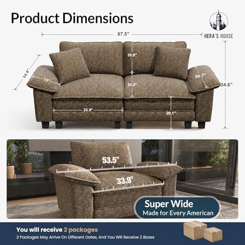 HERA'S HOUSE 88" Oversized Modular Sectional Loveseat Sofa, Chenille Taupe - Image 2