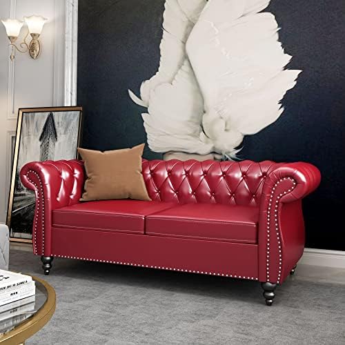 ORRD Chesterfield Loveseat, Modern Leather Sofa Tufted Couch 2 Seater - Image 3