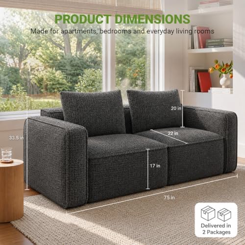 Welzona 75" Loveseat, Chenille Love Seat Sofa, Small Couch - Image 2