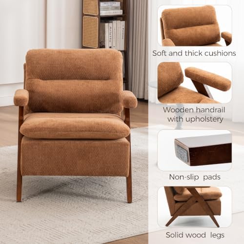 Mid Century Modern Accent Chair, Comfy Solid Wood Armchair - Image 5