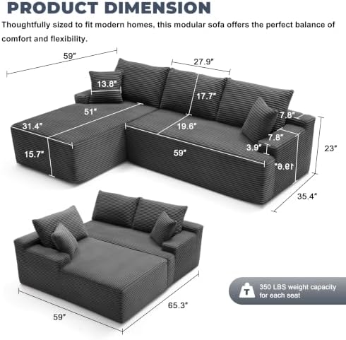 Mangodan Cloud Sectional Sofa, Boneless Couch - Image 3
