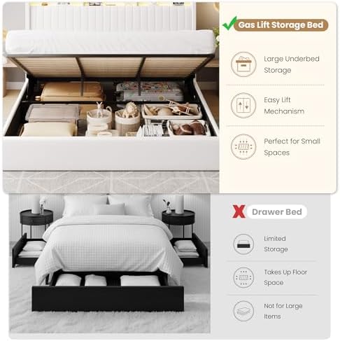 SHA CERLIN King Size LED Lift Up Storage Bed Frame Charging Station - Image 4