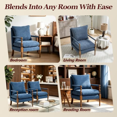 Accent Chair for Living Room, Farmhouse Linen Fabric Spindle Accent Chair - Image 7