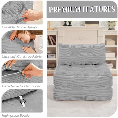 HABUTWAY Folding Sofa Bed, Convertible Sleeper Chair Bed w/2-Pillow & Handle - Image 6