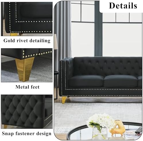80.5" 2 Piece 3-Seater Velvet Chesterfield Sofa - Image 5