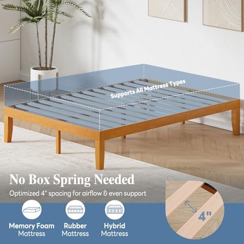 DUMOS 14 Inches Full Size Wood Platform Bed Frame, Solid Wooden Mattress - Image 5