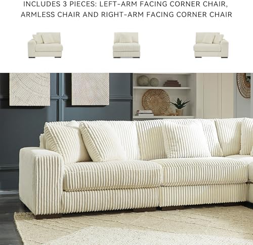 Signature Design by Ashley Lindyn 3-Piece Sectional Sofa, Ivory Corduroy - Image 6