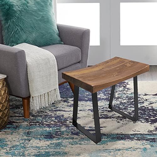 Solid Wood Bench Entryway 19"x12"x17"H Rustic End Table Living Room Natural - Image 4