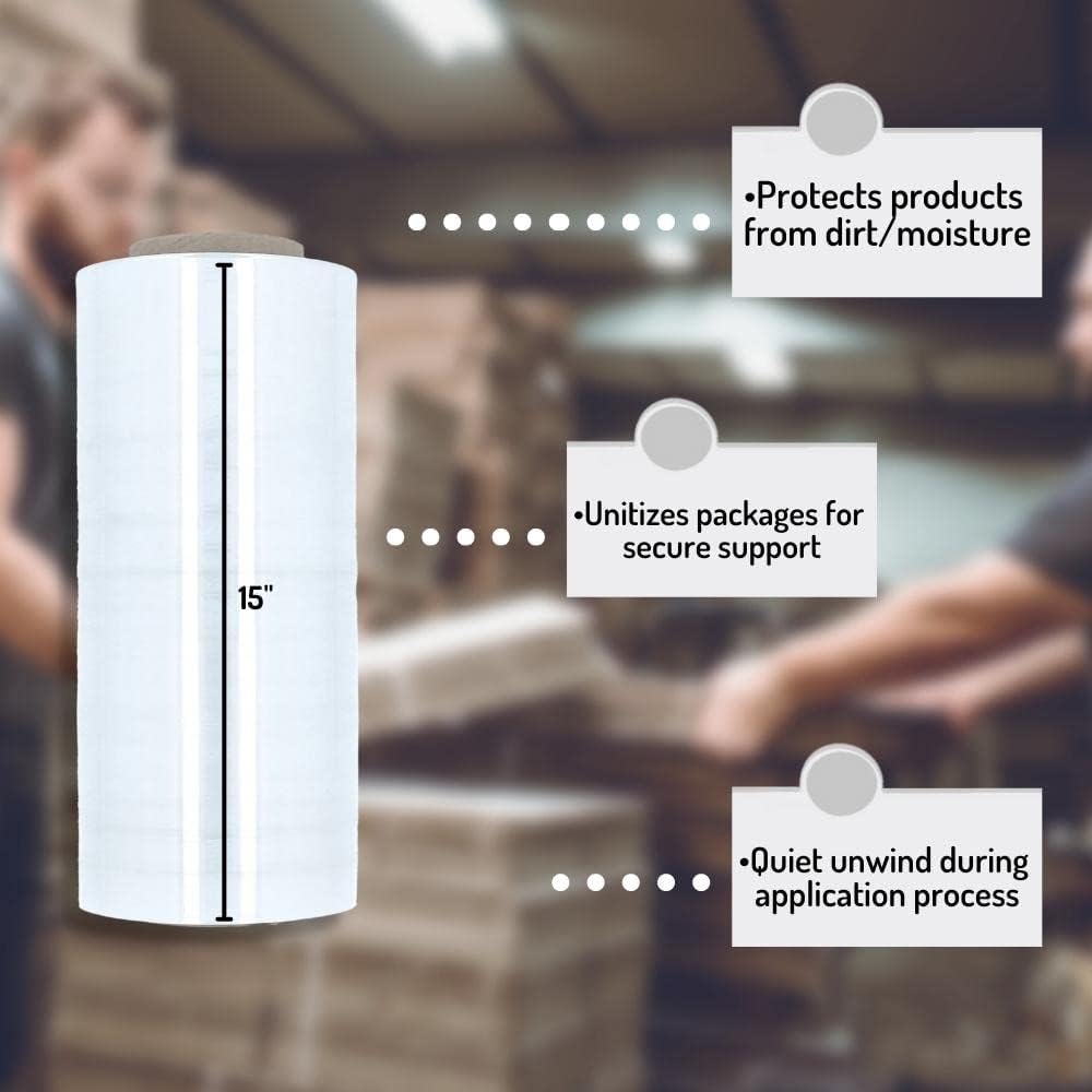 (4 Rolls) Hand Stretch WRAP Shrink Film 15 x 1500 x 90 Gauge + Free Stretch W.