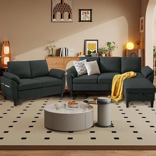 80" Convertible Sectional Sofa Set, Modern Linen Small L Shaped Couch by Chireca