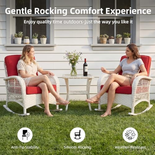 VIVIJASON Outdoor Rocking Chairs Set of 2, 3 Piece Patio Wicker Bistro Set - Image 7