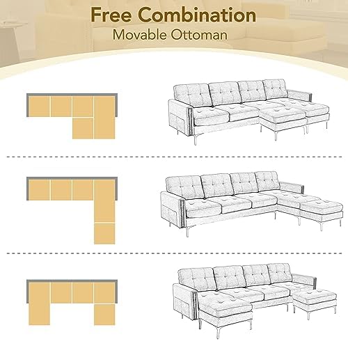 P PURLOVE Velvet Modern Large Sectional Sofa, U Shape Upholstered Couch - Image 4