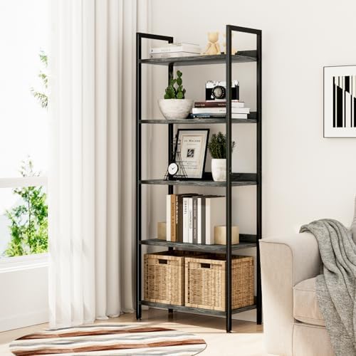 NUMENN Bookshelf, 5 Tier Freestanding Shelving Unit, Dark Grey - Image 2