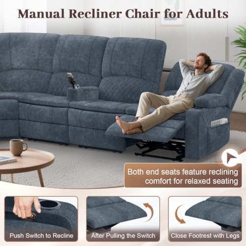 6 Seater Reclining Sofa Set, Modern Living Room Couch Set - Image 7