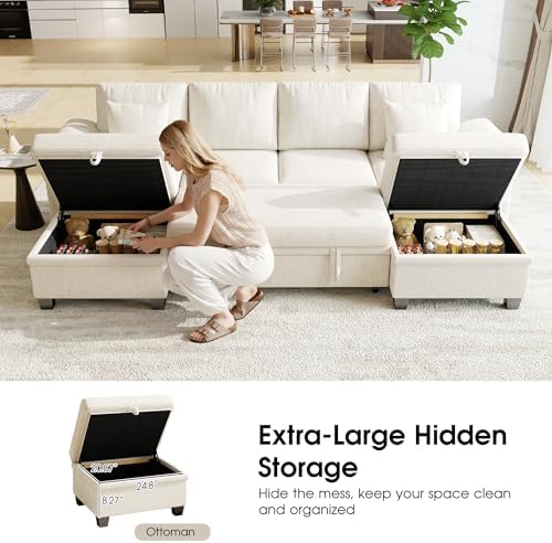 Modular Sectional Sleeper Sofa Bed, 107.8" U Shaped 6 Seat Pull Out Couch - Image 4