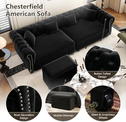 89" Velvet Pull-Out Chesterfield King Sleeper Sofa Bed - Image 3