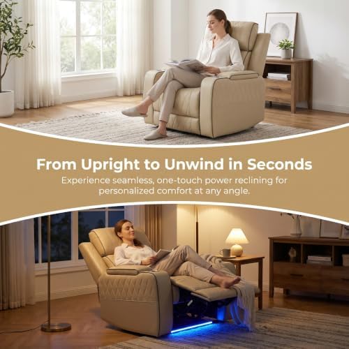 Power Recliner Set with LED, Sofa and Chair Set, Leather Reclining Sectional - Image 3