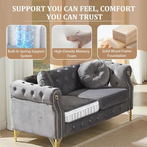 60.5" Velvet Chesterfield Loveseat Sofa - Image 4