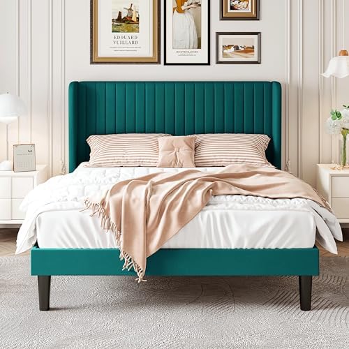 SHA CERLIN Queen Size Velvet Bed Frame, Tufted Wingback Headboard - Image 3